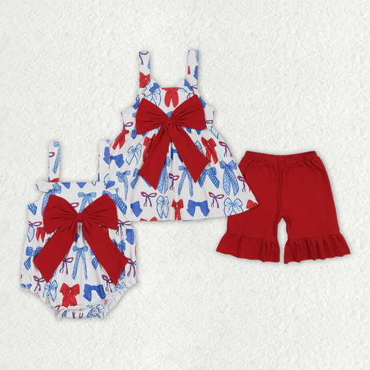 Match  Baby Girls 4th of July Big Bows Rompers Sets