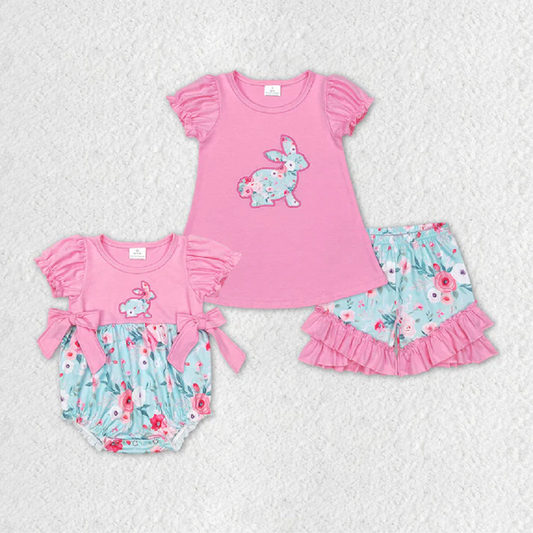 Match Baby Girls Easter Floral Rabbit Bows Rompers Clothes Sets  D 3.14