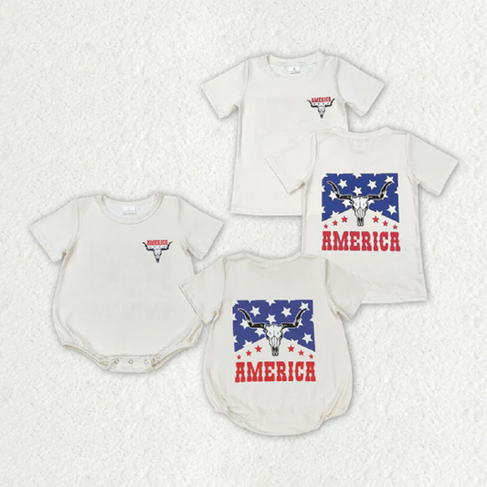 Match Baby Boys Cow 4th Of July Short Sleeve Sibling Brother Rompers Tee Tops