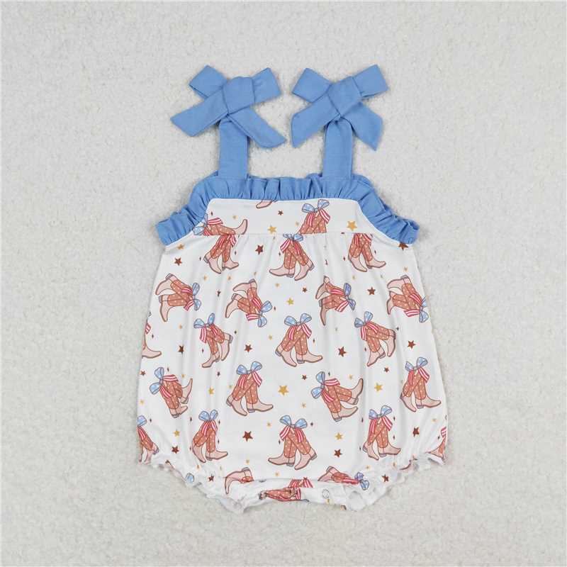 Match Baby Girls Straps Boots Bows Western Rompers Dresses