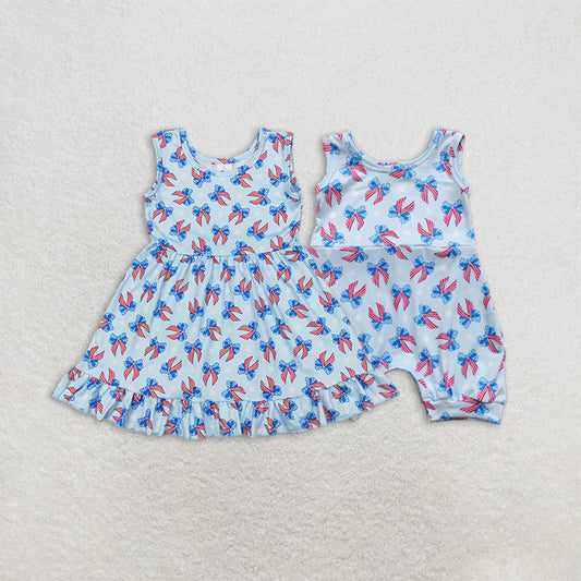 Match Baby Girls 4th Of July Bows Sleeveless Knee Length Dresses Romper   D 3.15