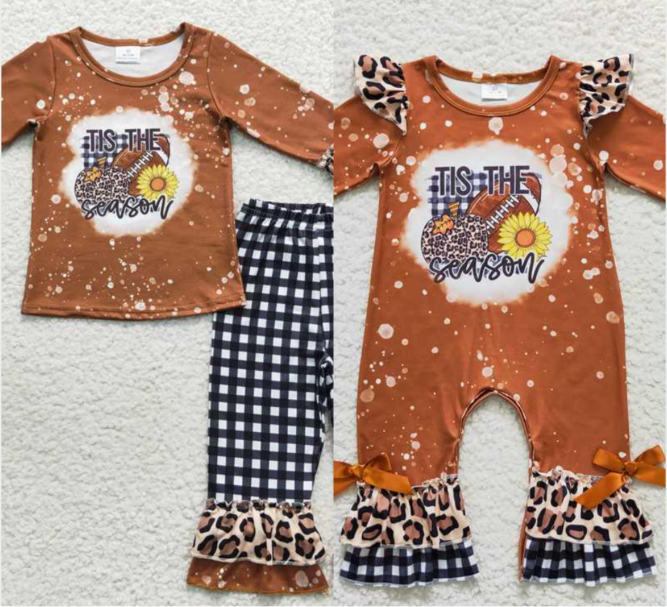Match Baby Girls Football Pumpkin Leopard Ruffle Pants Clothes Sets  D 3.27