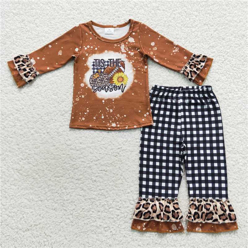 Match Baby Girls Football Pumpkin Leopard Ruffle Pants Clothes Sets  D 3.27