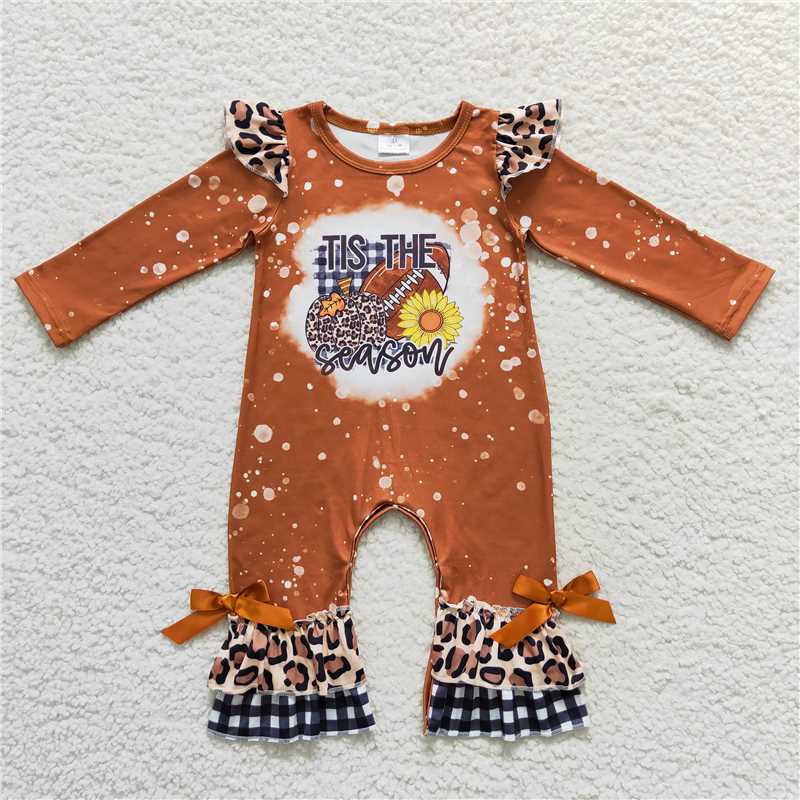 Match Baby Girls Football Pumpkin Leopard Ruffle Pants Clothes Sets  D 3.27