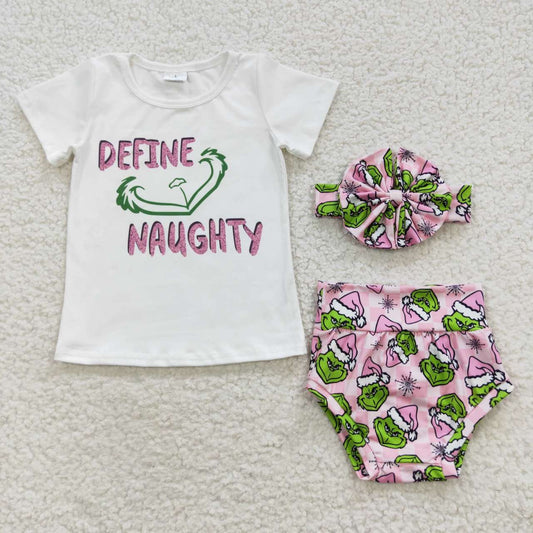 GBO0169 Cartoon grinch white shorts set