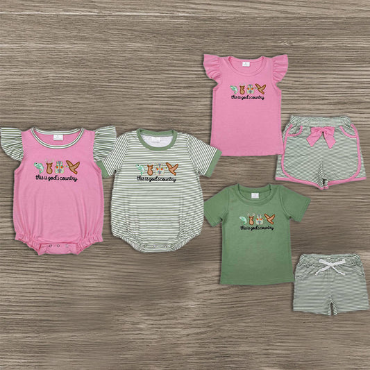 Match Embroidery Baby Boys Girls Girls Baby Boys God Country Hunting Season Rompers Clothes Sets  D 3.13