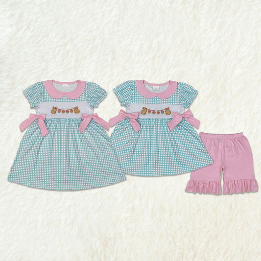 Match Embroidery Baby Girls Easter Rabbits Dresses Outfits Sets  D 3.13