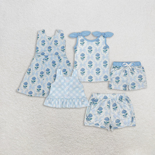 Match Baby Girls Blue Checkered Straps Top Flowers Set  D 3.15
