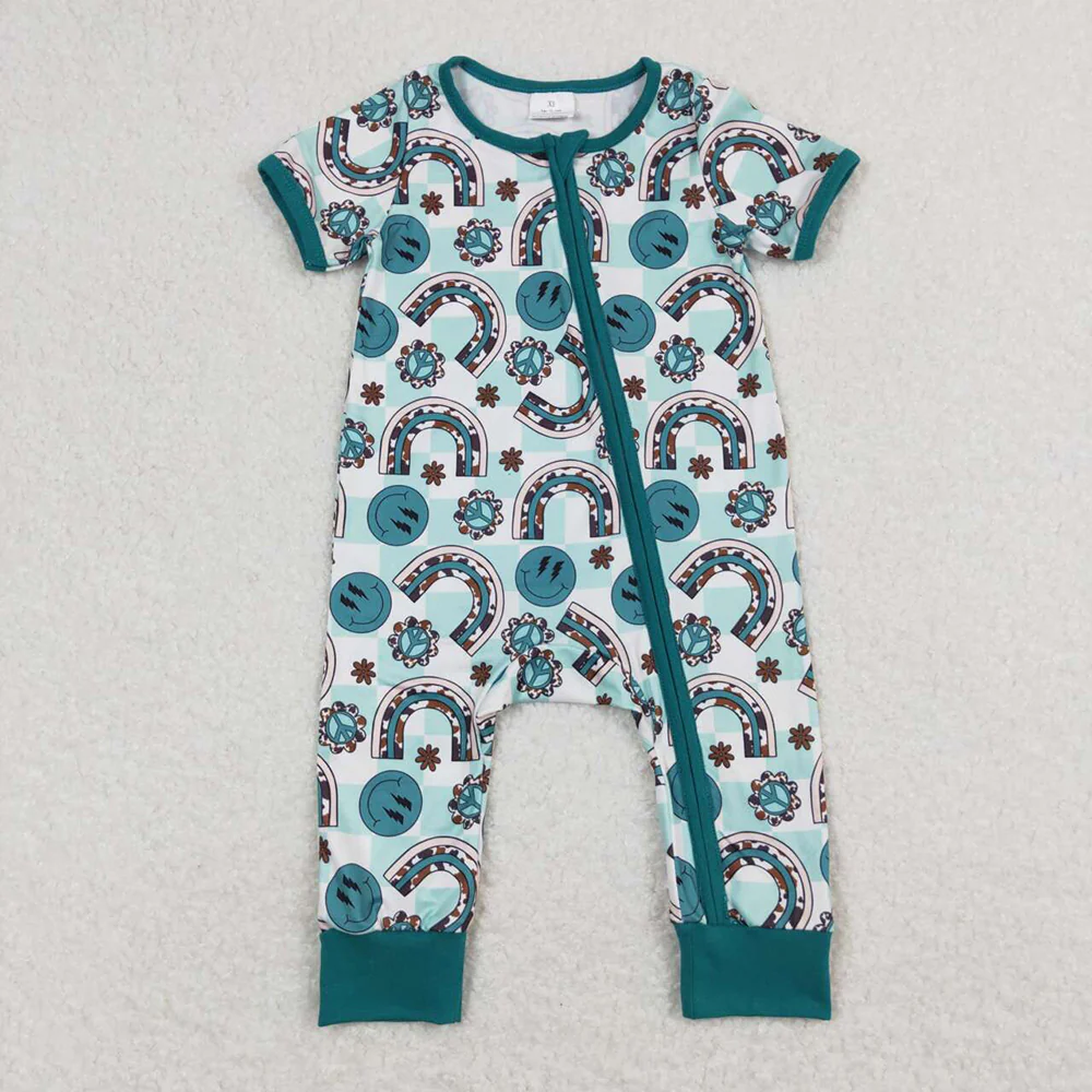 Match Baby Girls Green Rainbow Smile Rompers Jumpsuits