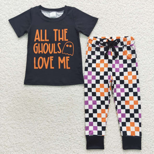 BSPO0160 Alphabet Ghost Short Sleeve Trouser Set