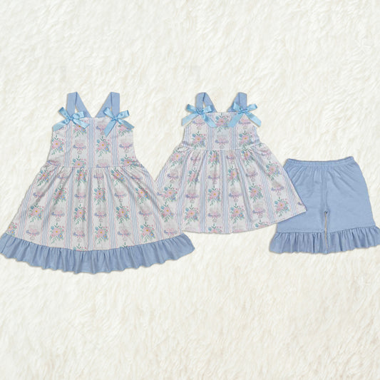 Match Baby Girls Flowers Cakes Straps Bows Knee Length Dresses Set   D 3.10