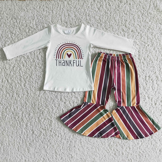 6 A6-16 THANKFUL long-sleeved top striped flared pants set