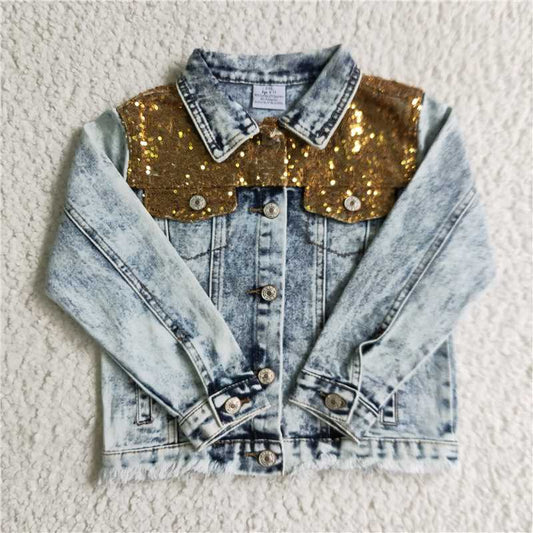 6 B12-10 Sequined button denim jacket