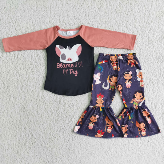 6 B3-40 Long Sleeve Pig Top Flared Pants Suit