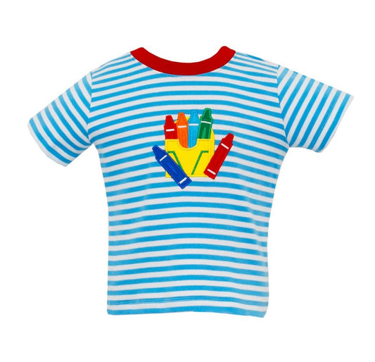 pre-order BT0643 Crayon blue striped white short-sleeved top