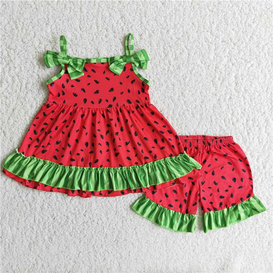 D7-30 Summer watermelon suit red suspender suit