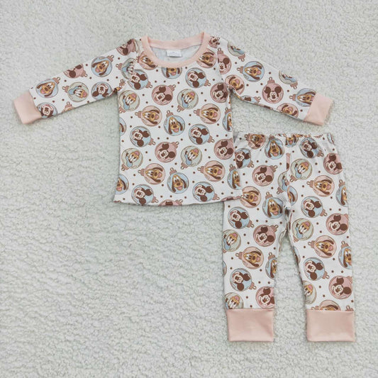 GLP0739 Cartoon light ball pink long sleeve trousers suit