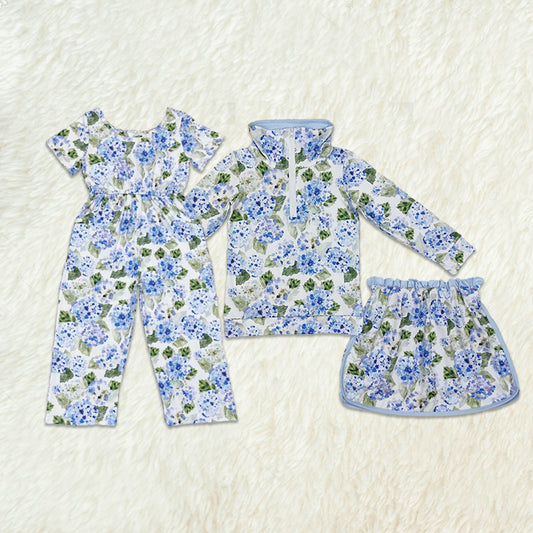Match Baby Girls Blue Flowers Athletic Active Wear Top Shorts Skirts Clothes Sets Jumpsuit  D 3.13