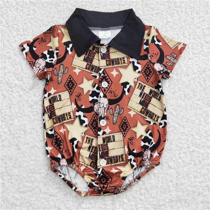 Match Baby Boys Western Buttons Short Sleeve Shirt Rompers D 4.19