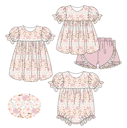 Custom baby girls pink flowers dress set  rompers  D 3.25