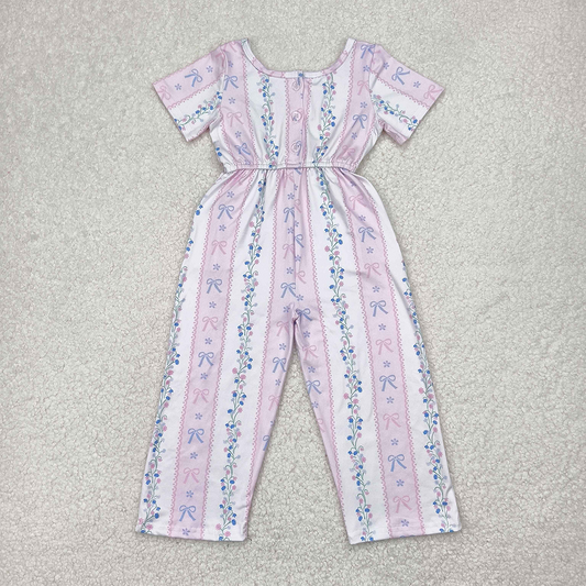 SR2941 Baby Girls Pink Short Sleeves Bows Floral Pockets Jumpsuits  D 4.10