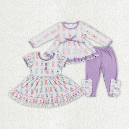 Match Baby Girls Toddler Easter Bunny Dresses Clothes Sets