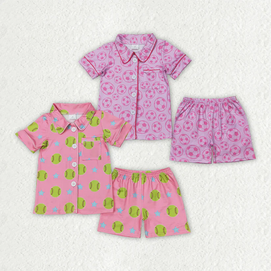 Match Toddler Girls Sports Ball Buttons Top Shorts Pajama Set D 4.19