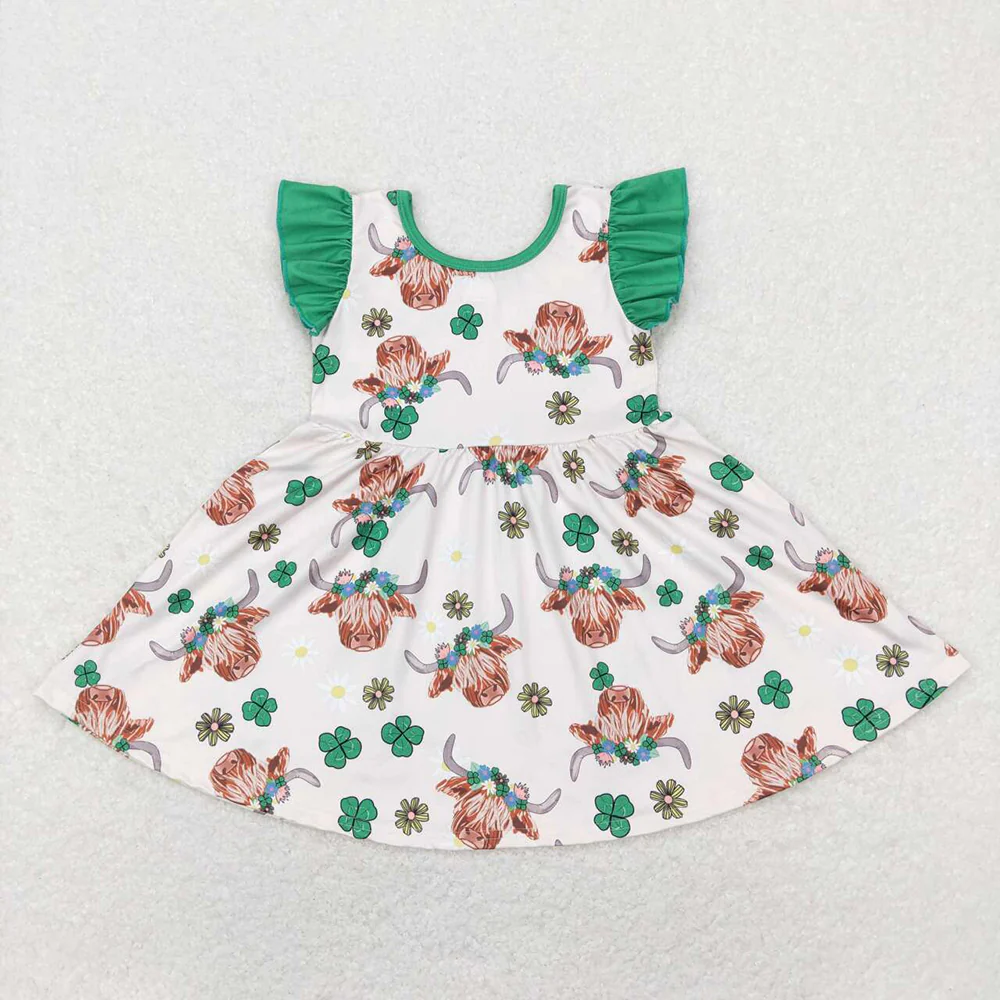 Match Baby Girls St Patrick Highland Cow Dresses Outfits Suits