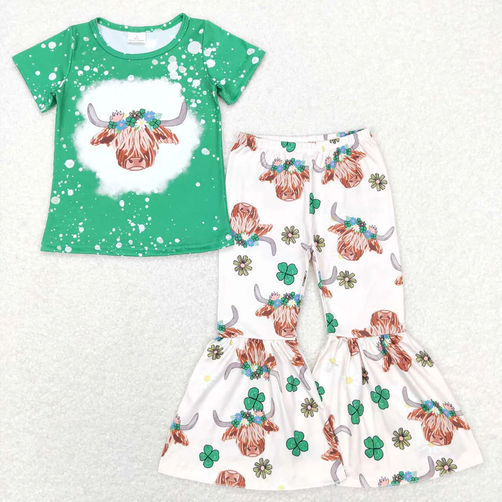 Match Baby Girls St Patrick Highland Cow Dresses Outfits Suits