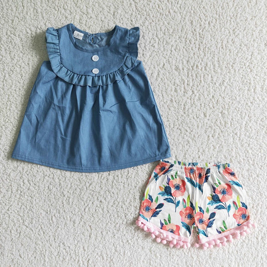 A8-4  top floral shorts suit