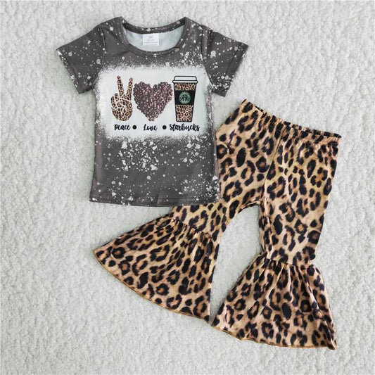 Aa-9 Leopard Heart Gesture Spot Short Sleeve Pants Set