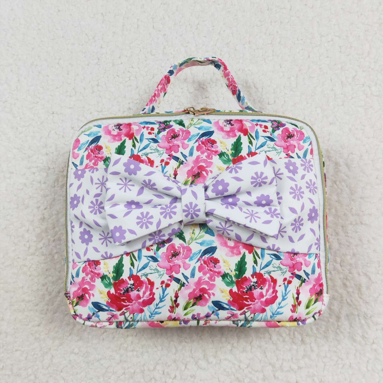 BA0102 Flower Purple Floral Bow Knot Meal Bag Lunch Box Bag