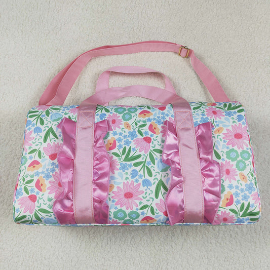 BA0290  Pink Ruffle Floral Print Gym Duffle Bags D 4.19