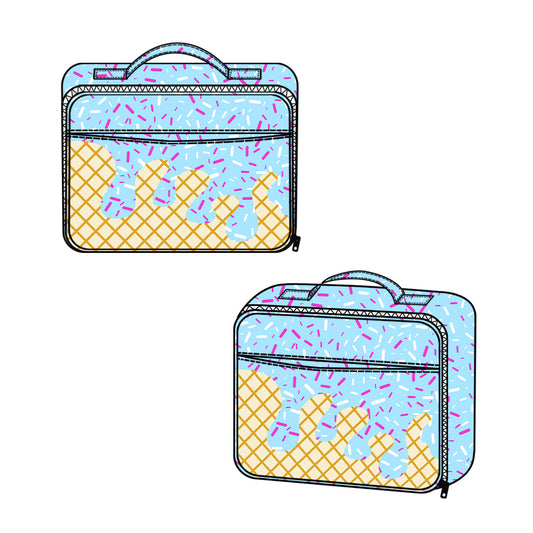 presale BA0296   Team fireworks plaid blue lunch box bag  D 3.22