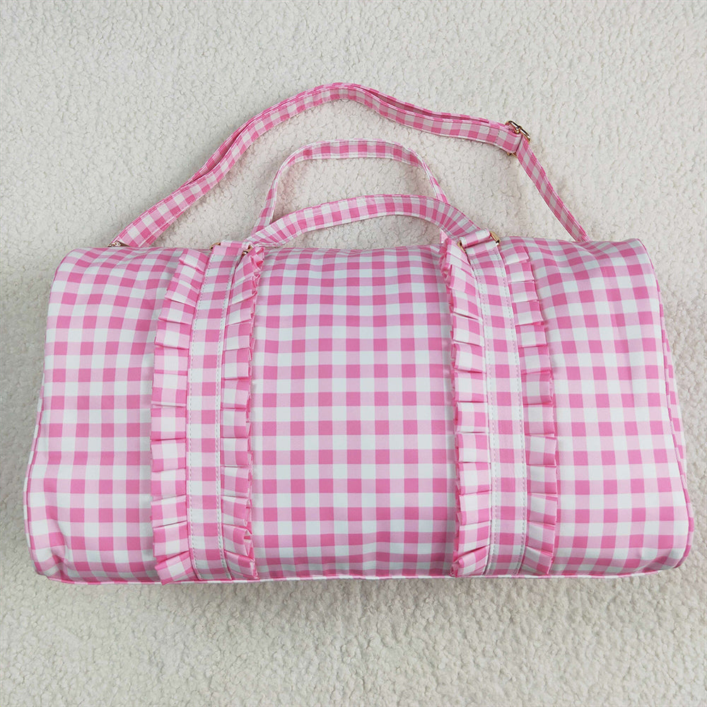 BA0302  Pink Checkered Print Gym Duffle Bags   D 5.6