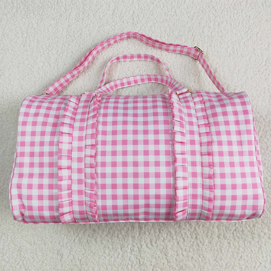 BA0302  Pink Checkered Print Gym Duffle Bags   D 5.6