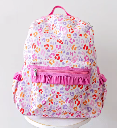 presale BA0307  Pink ruffle leopard kids girls backpack  D 5.16