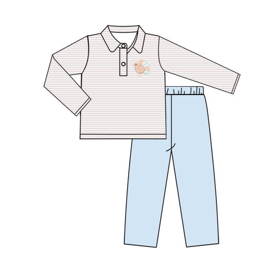 presale BLP0698 Turkey Button Collar Striped Long Sleeve Blue Pants Suit
