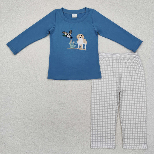 BLP0919  Duck Puppy Haze Blue Long Sleeve Plaid Trousers Suit