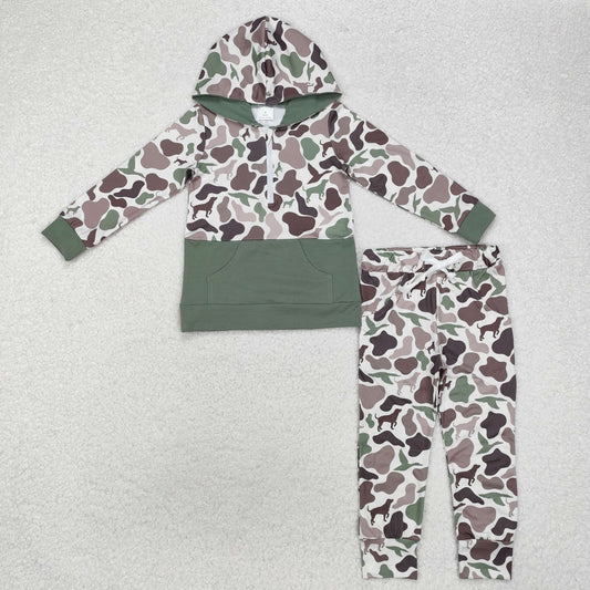 BLP0935  Baby Boys Ducks Dogs Hunting Camo Hooded Tops Pants Clothes Sets