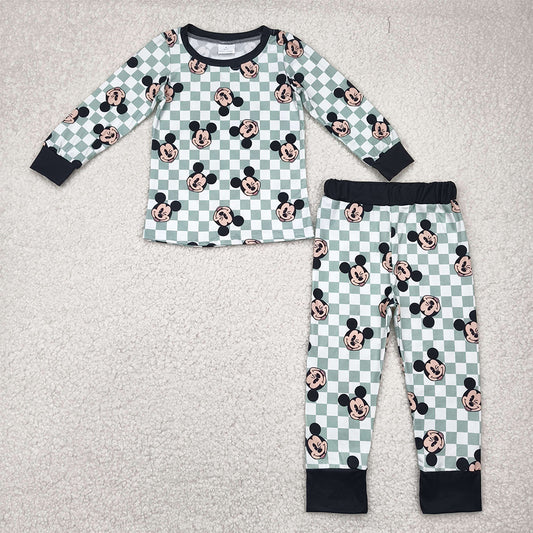 BLP0937 Green Plaid Long Sleeve Long Pants Pajama Set  D 4.19