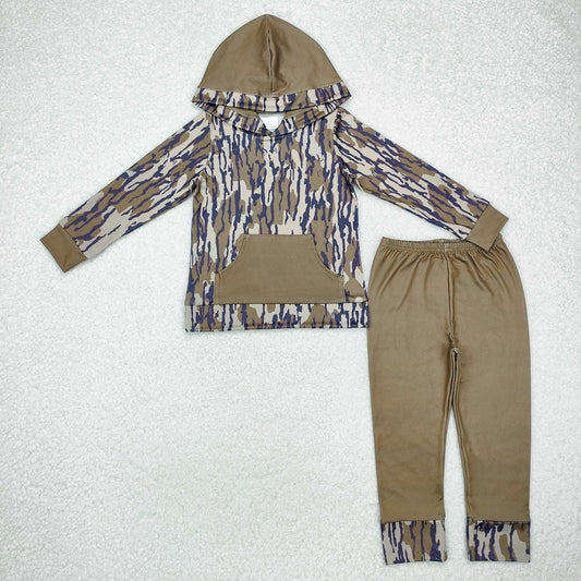 BLP0961   Pocket camouflage army green hooded long-sleeved trousers suit