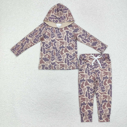 BLP1005  Baby Boys Brown Camo Hooded Top Pants Outfits Clothes Sets