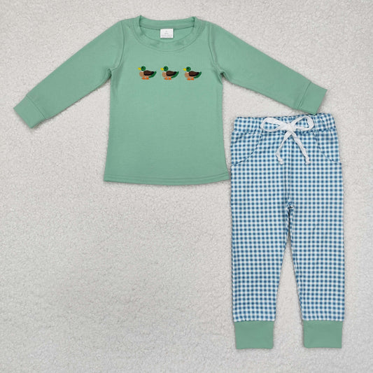 BLP1021  Duck Green Long Sleeve Plaid Trouser Suit D 5.6