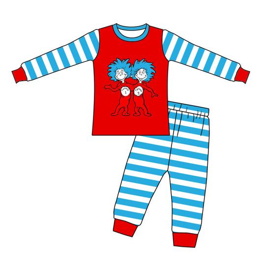 presale BLP1041  Blue striped red long sleeve long pants pajama set 2024 10.22