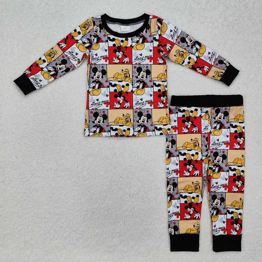 BLP1058 Red and gray plaid long-sleeved trousers pajama set