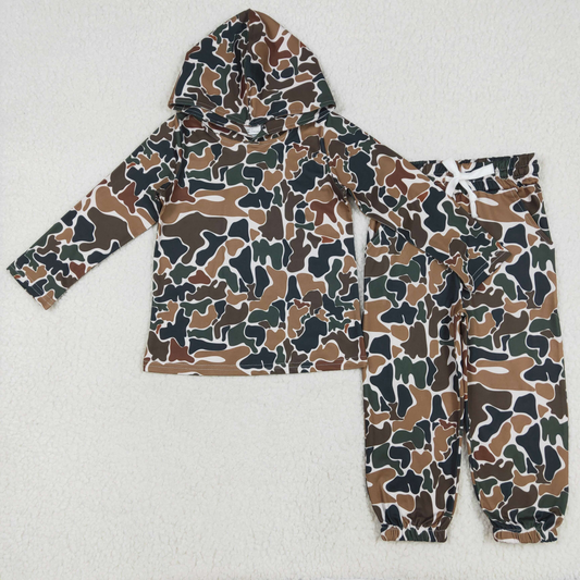 BLP1063  Baby Boys Brown Camo Hooded Top Pants Outfits Clothes Sets D 3.17