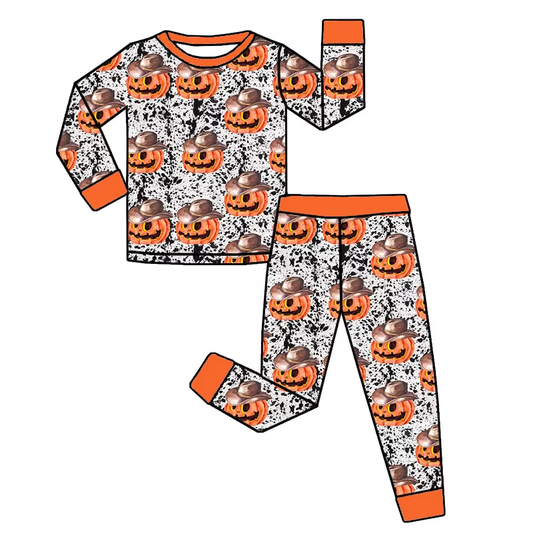 presale BLP1102 Baby Boys Long Sleeves Cow Print Ghost Pumpkins Top Pant Pajamas Set  D 6.10