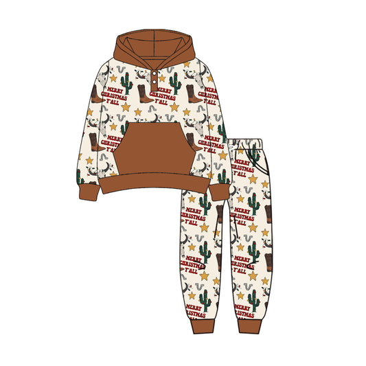 presale presale BLP1106 Baby Boys Long Sleeves Bull Skull Cactus Button Hoodies Pockets Pant Set  D 6.10  D 6.10