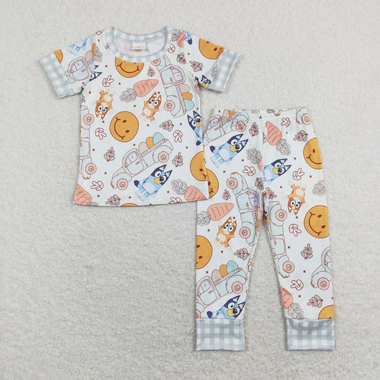 BSPO0301 Carrot Smiley Truck Plaid Green Short Sleeve Pants Suit